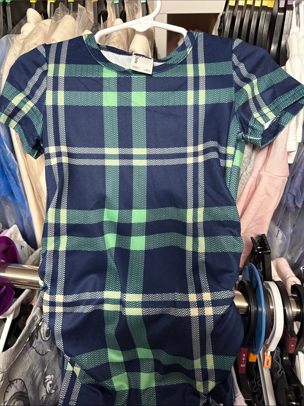 PatPat Navy and Mint Green Plaid Short Sleeve Dress for Girls